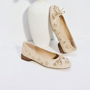 Taupe Crystal Floral Bow Ballet Flats