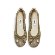 Olive Lace Bow Ballet Flats