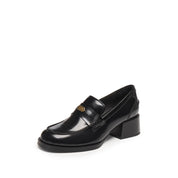 Black ST Leaf Leather Heeled Loafers