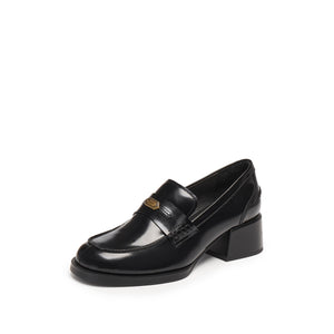 Black ST Leaf Leather Heeled Loafers