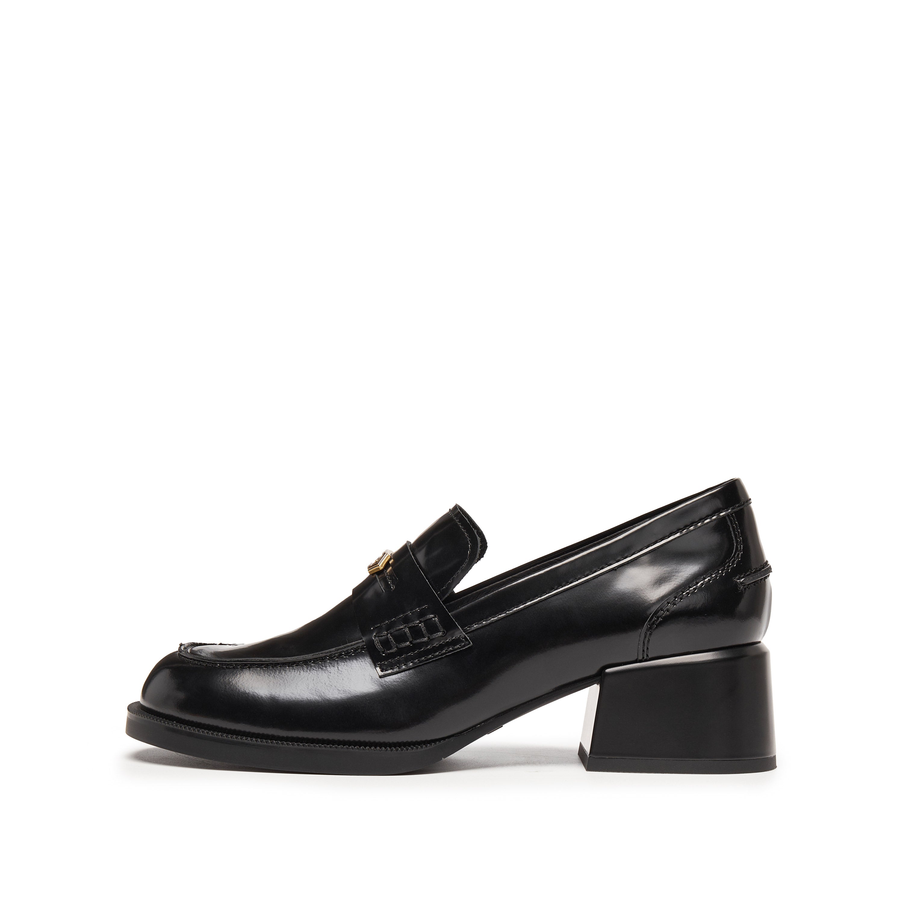 Black ST Leaf Leather Heeled Loafers