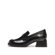 Black ST Leaf Leather Heeled Loafers