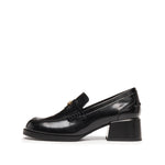 Load image into Gallery viewer, Black ST Leaf Leather Heeled Loafers
