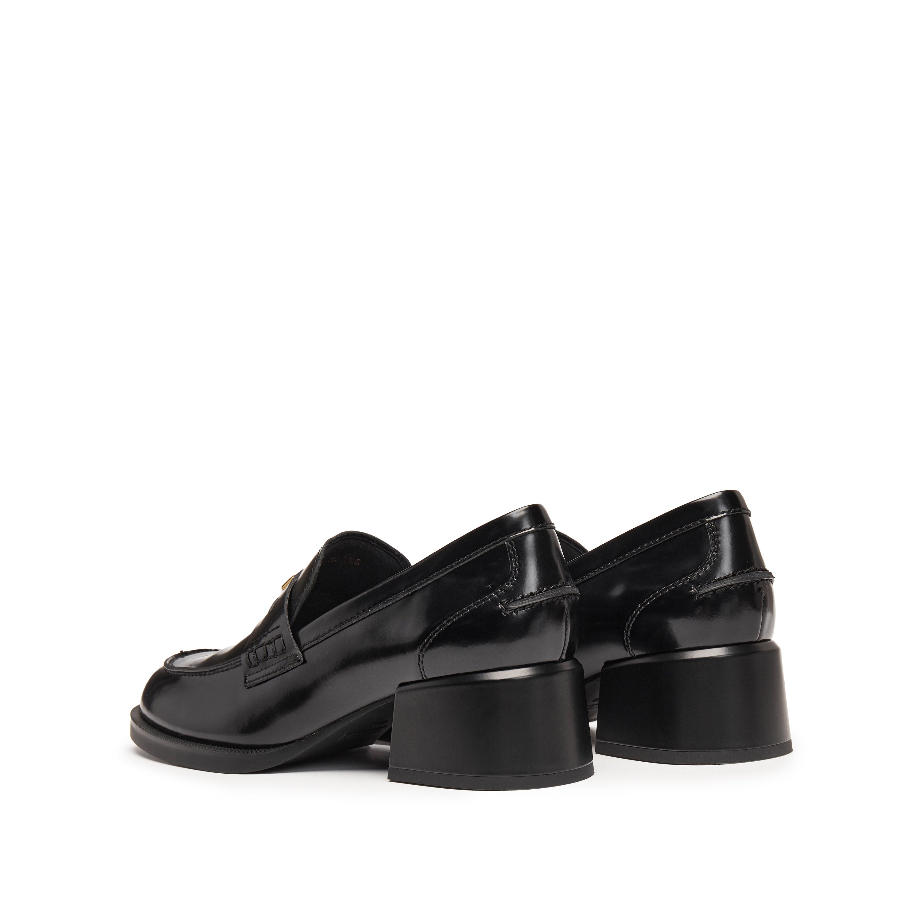 Black ST Leaf Leather Heeled Loafers
