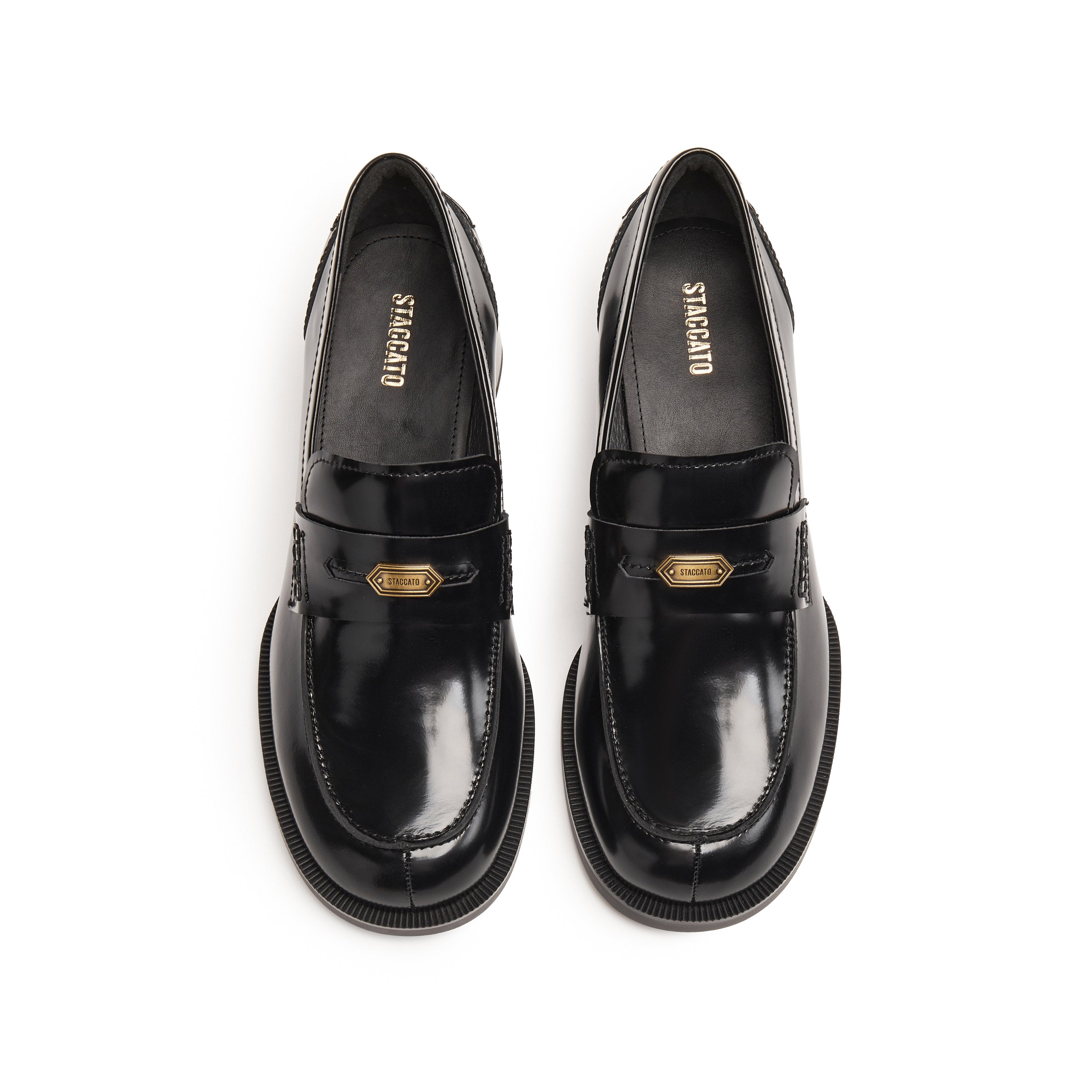 Black ST Leaf Leather Heeled Loafers