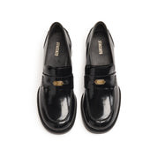 Black ST Leaf Leather Heeled Loafers