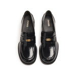 Load image into Gallery viewer, Black ST Leaf Leather Heeled Loafers
