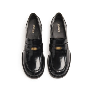 Black ST Leaf Leather Heeled Loafers