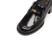 Black ST Leaf Leather Heeled Loafers