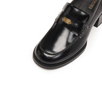 Load image into Gallery viewer, Black ST Leaf Leather Heeled Loafers
