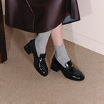 Load image into Gallery viewer, Black ST Leaf Leather Heeled Loafers
