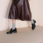 Load image into Gallery viewer, Black ST Leaf Leather Heeled Loafers
