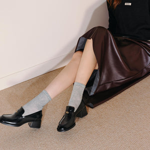Black ST Leaf Leather Heeled Loafers
