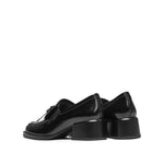 Load image into Gallery viewer, Black Leather Bow Classic Heeled Loafers
