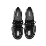 Load image into Gallery viewer, Black Leather Bow Classic Heeled Loafers
