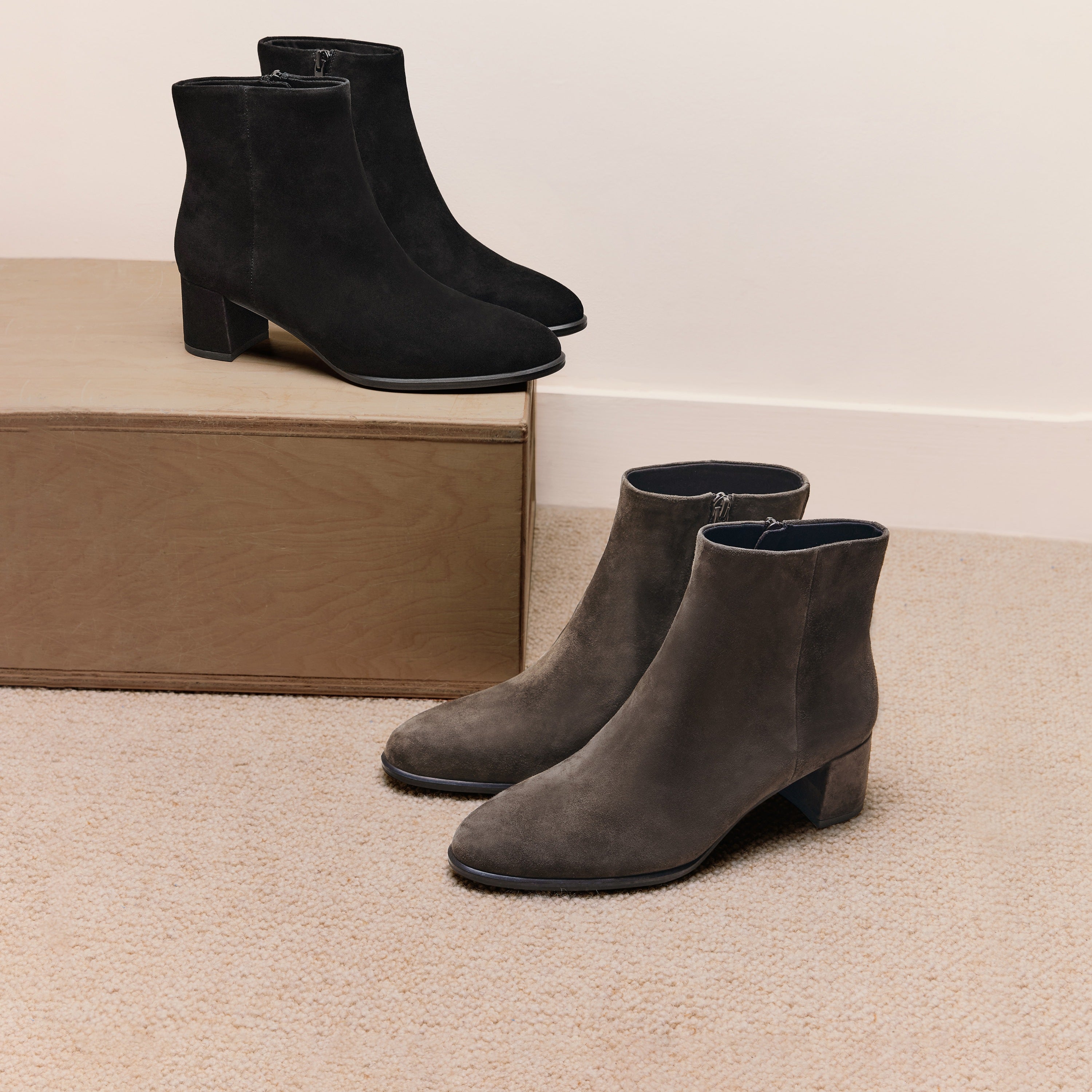 Brown Suede Elegant Heeled Ankle Boots
