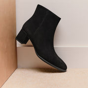 Black Suede Elegant Heeled Ankle Boots