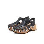 Load image into Gallery viewer, Black ST Studs Fisherman Cork Sandals
