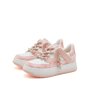 Baby Pink Crystal- Lace Platform Sneakers