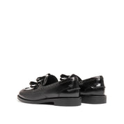 Black Double Bow Leather Penny Loafers