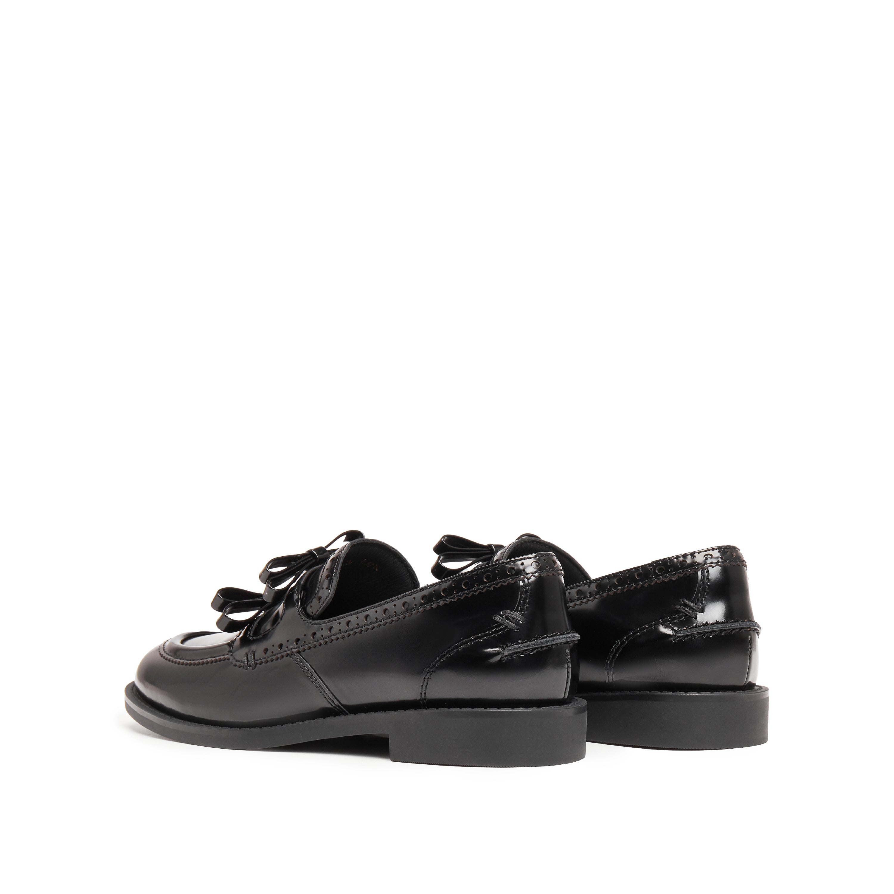 Black Double Bow Leather Penny Loafers