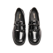 Black Double Bow Leather Penny Loafers