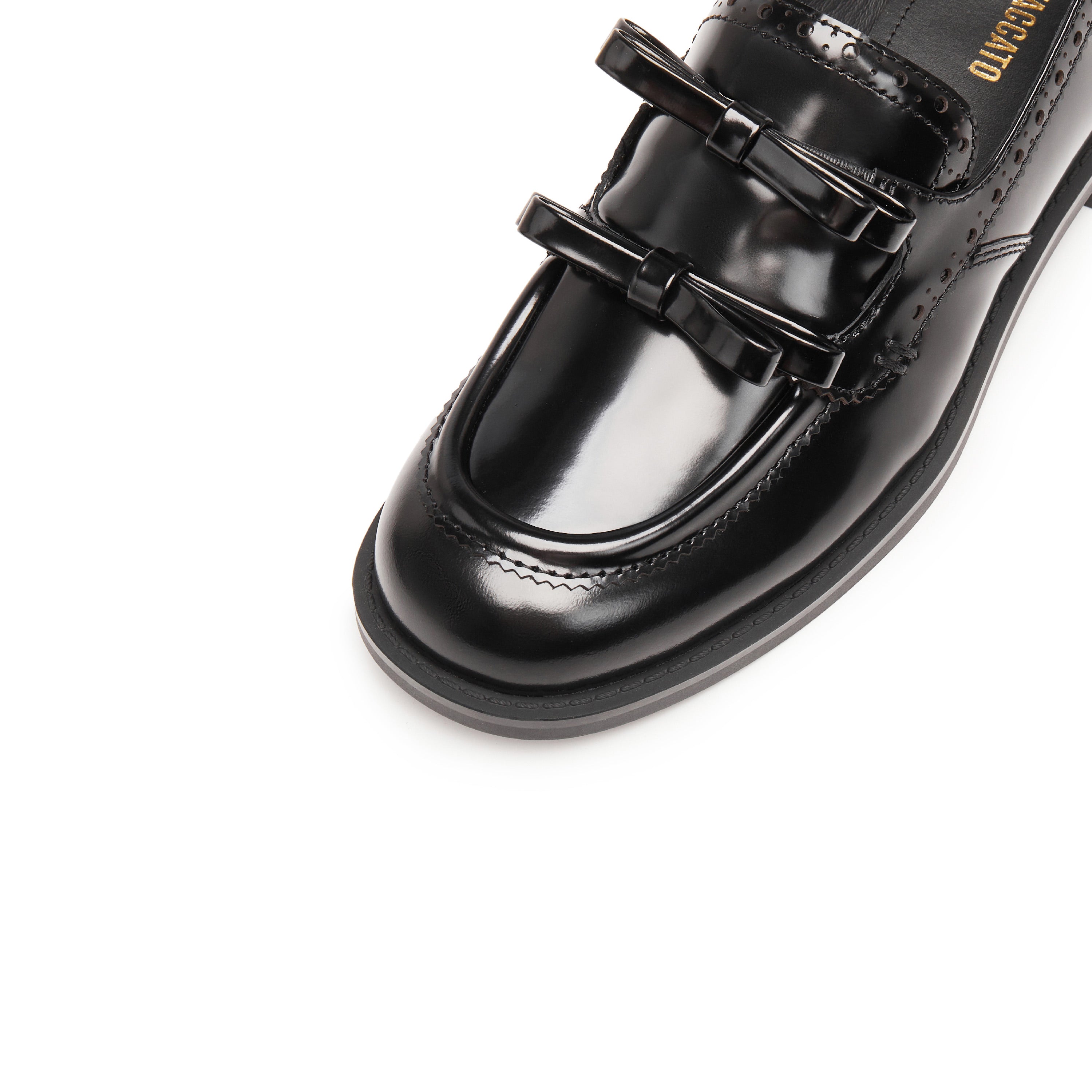 Black Double Bow Leather Penny Loafers