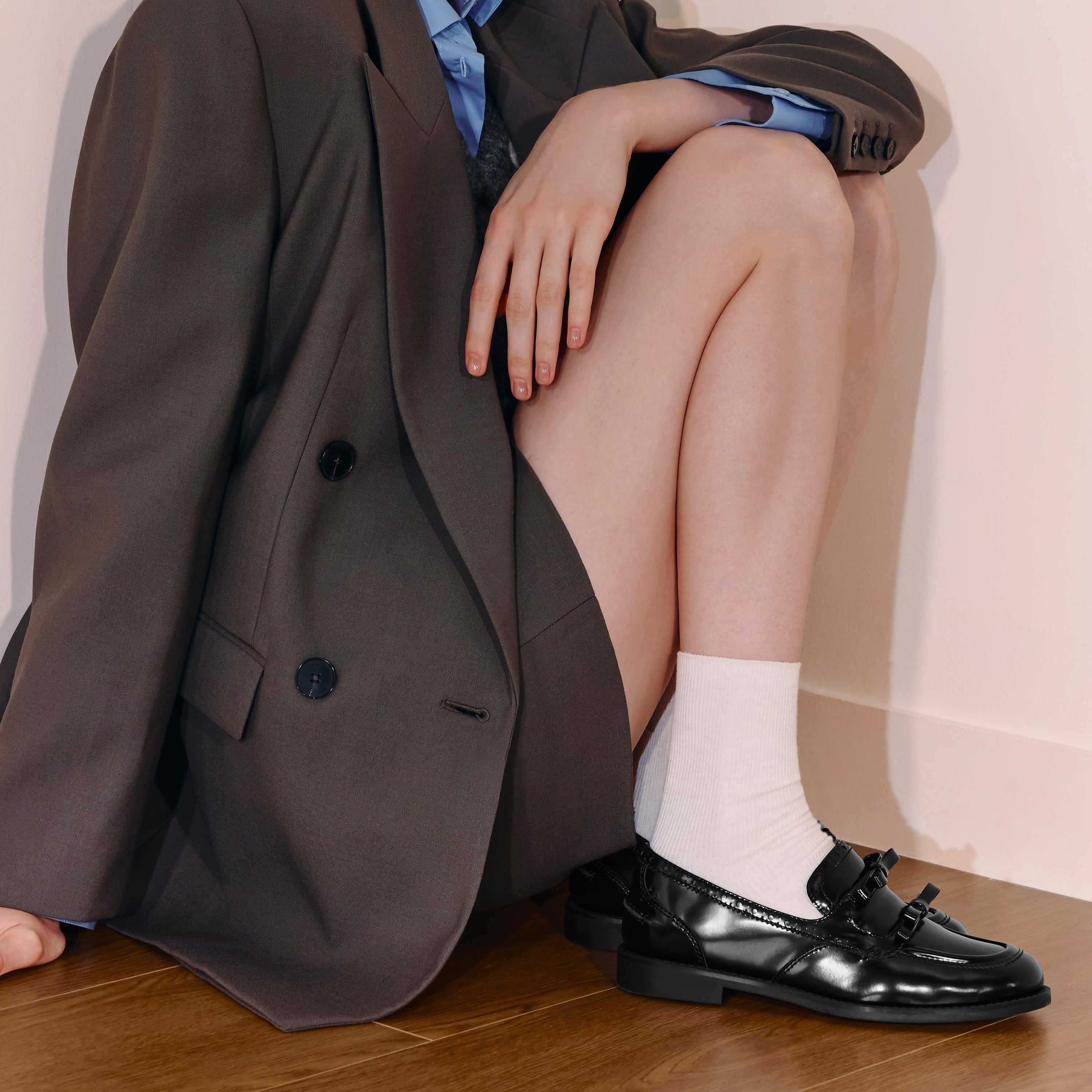 Black Double Bow Leather Penny Loafers