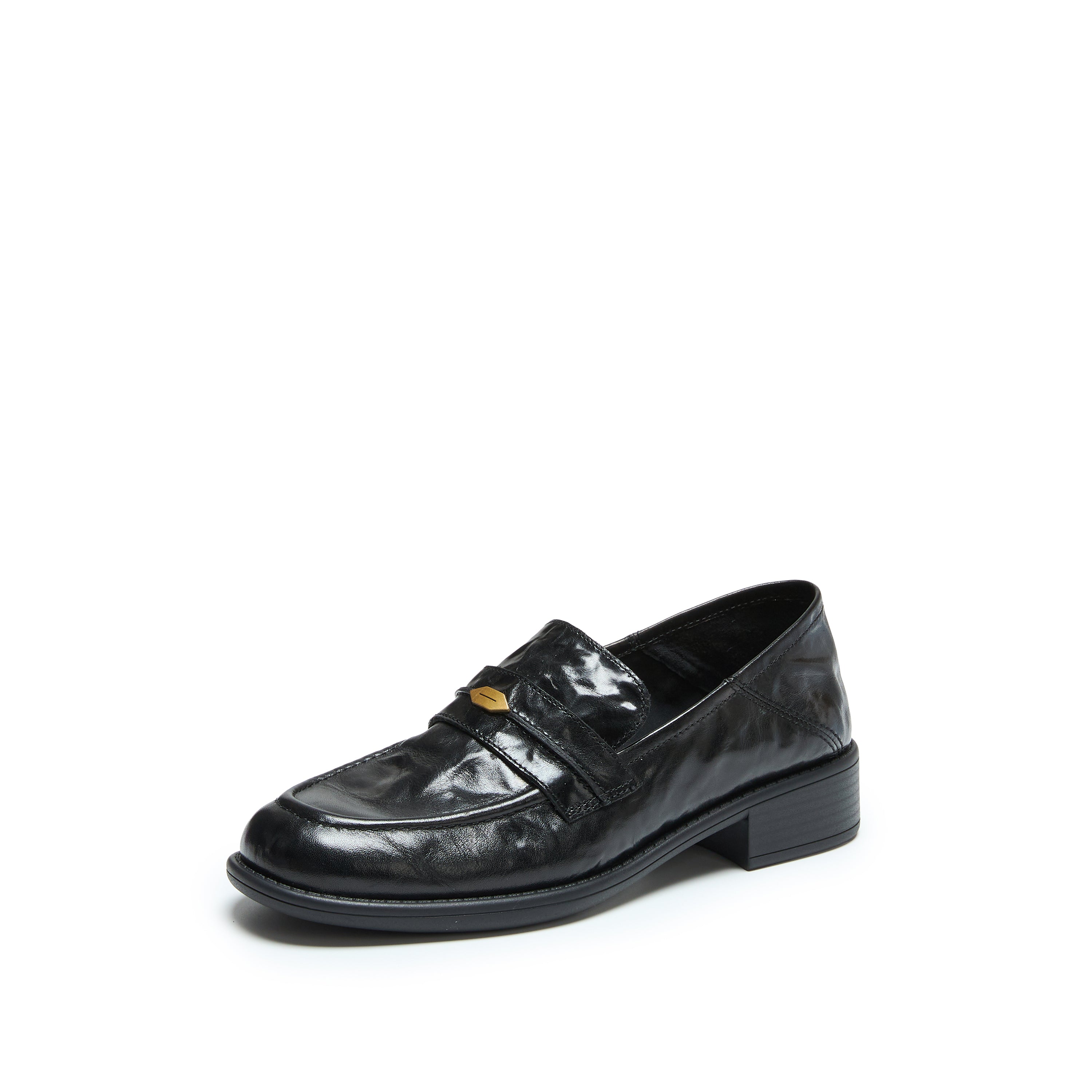 Black Vintage Leather Penny Loafers