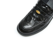 Black Vintage Leather Penny Loafers
