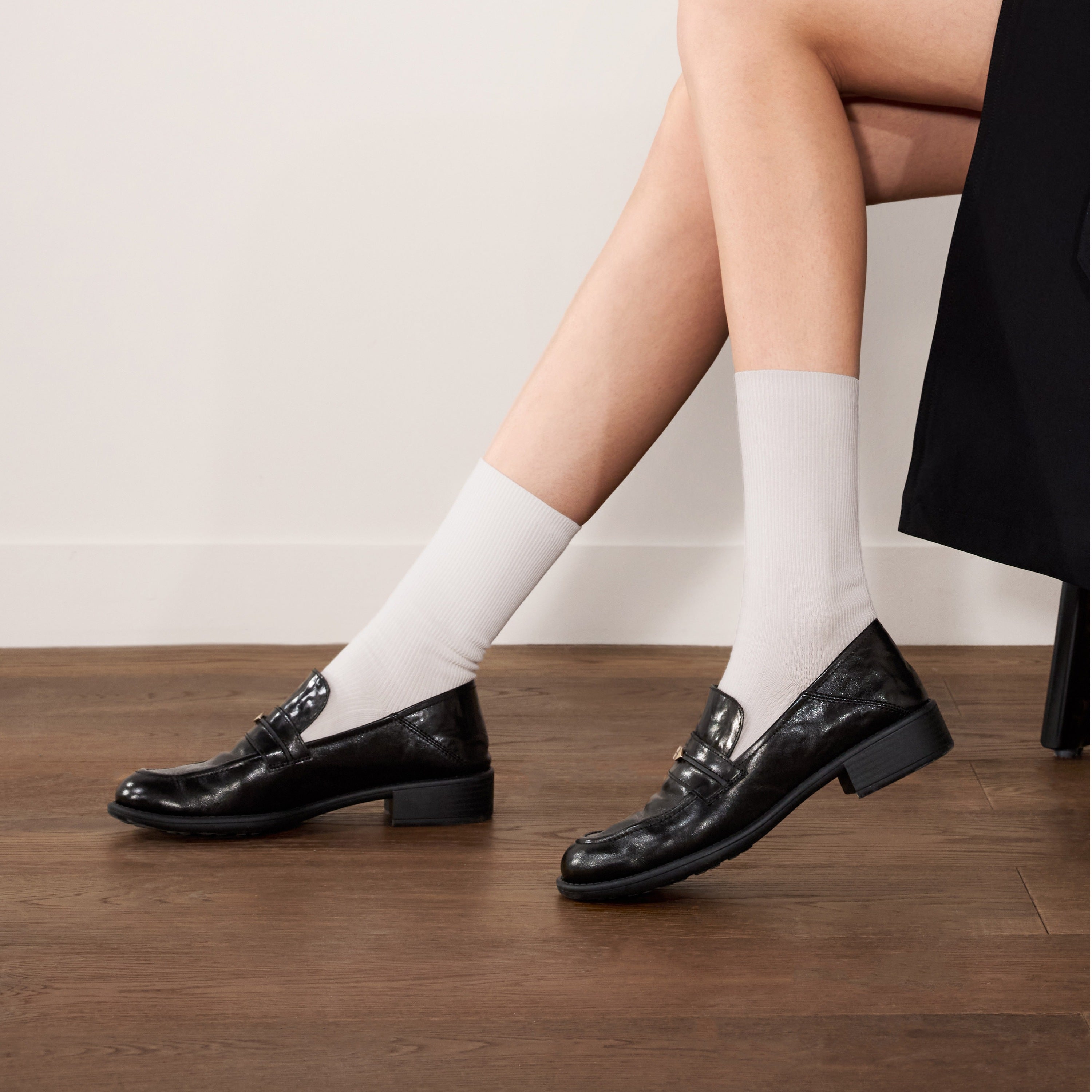 Black Vintage Leather Penny Loafers