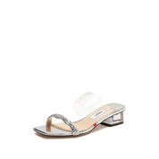 Twisted Crystal Transparent Double Strap Heeled Mules