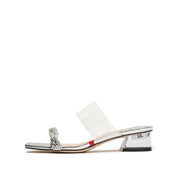 Twisted Crystal Transparent Double Strap Heeled Mules