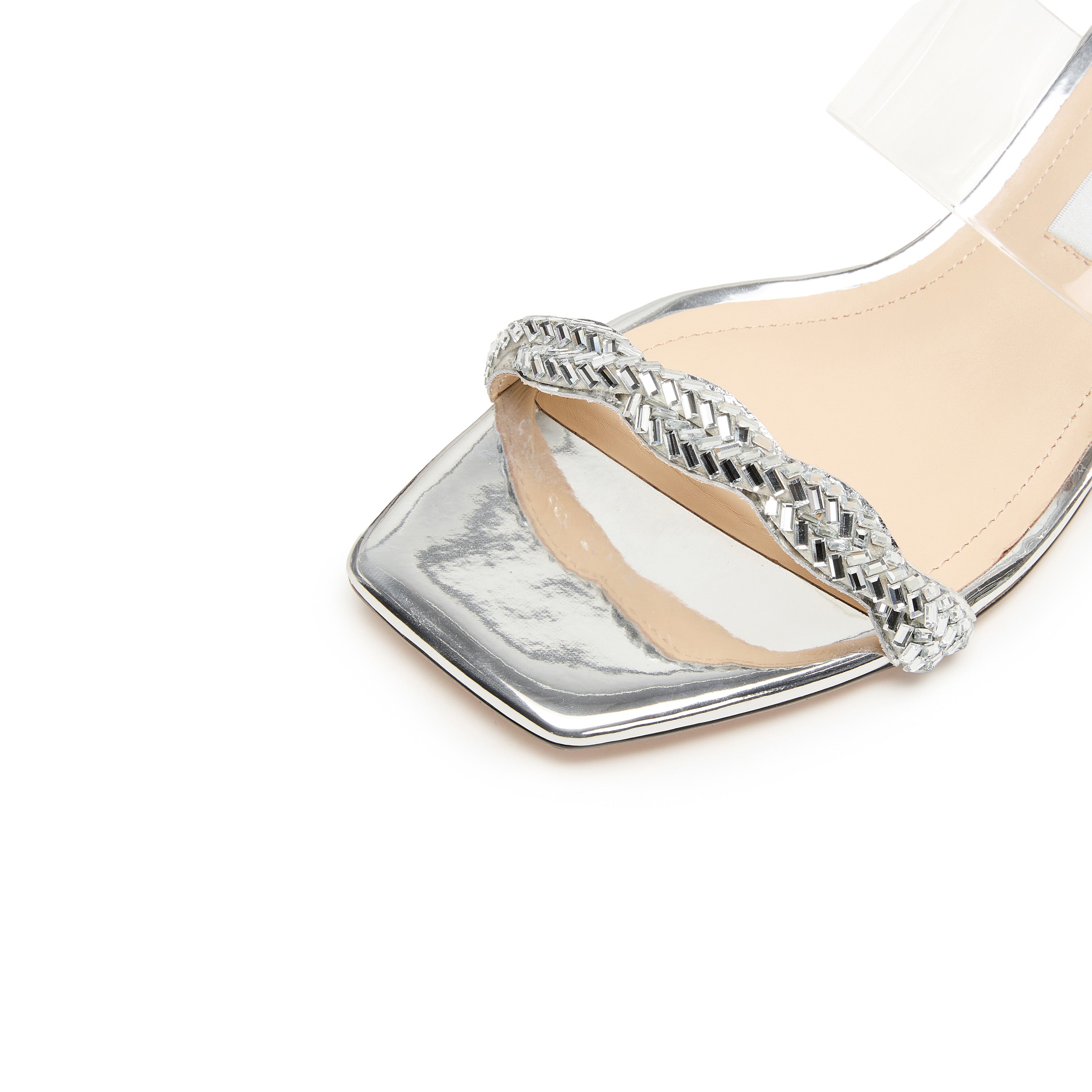 Twisted Crystal Transparent Double Strap Heeled Mules