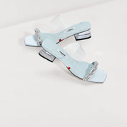 Twisted Crystal Transparent Double Strap Heeled Mules
