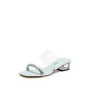 Baby Blue Crystal Transparent Strappy Heeled Mules