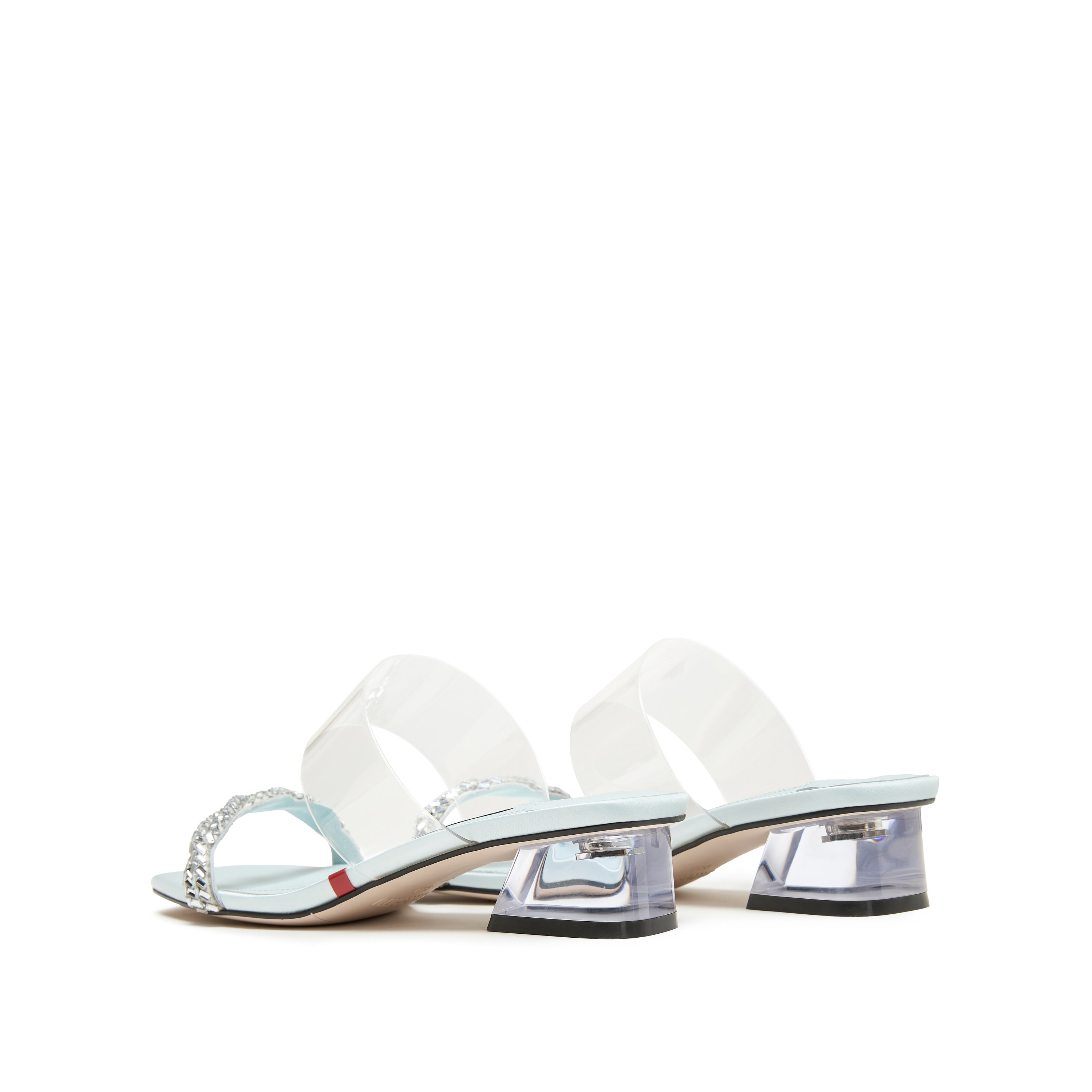 Baby Blue Crystal Transparent Strappy Heeled Mules