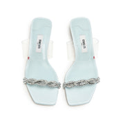 Baby Blue Crystal Transparent Strappy Heeled Mules