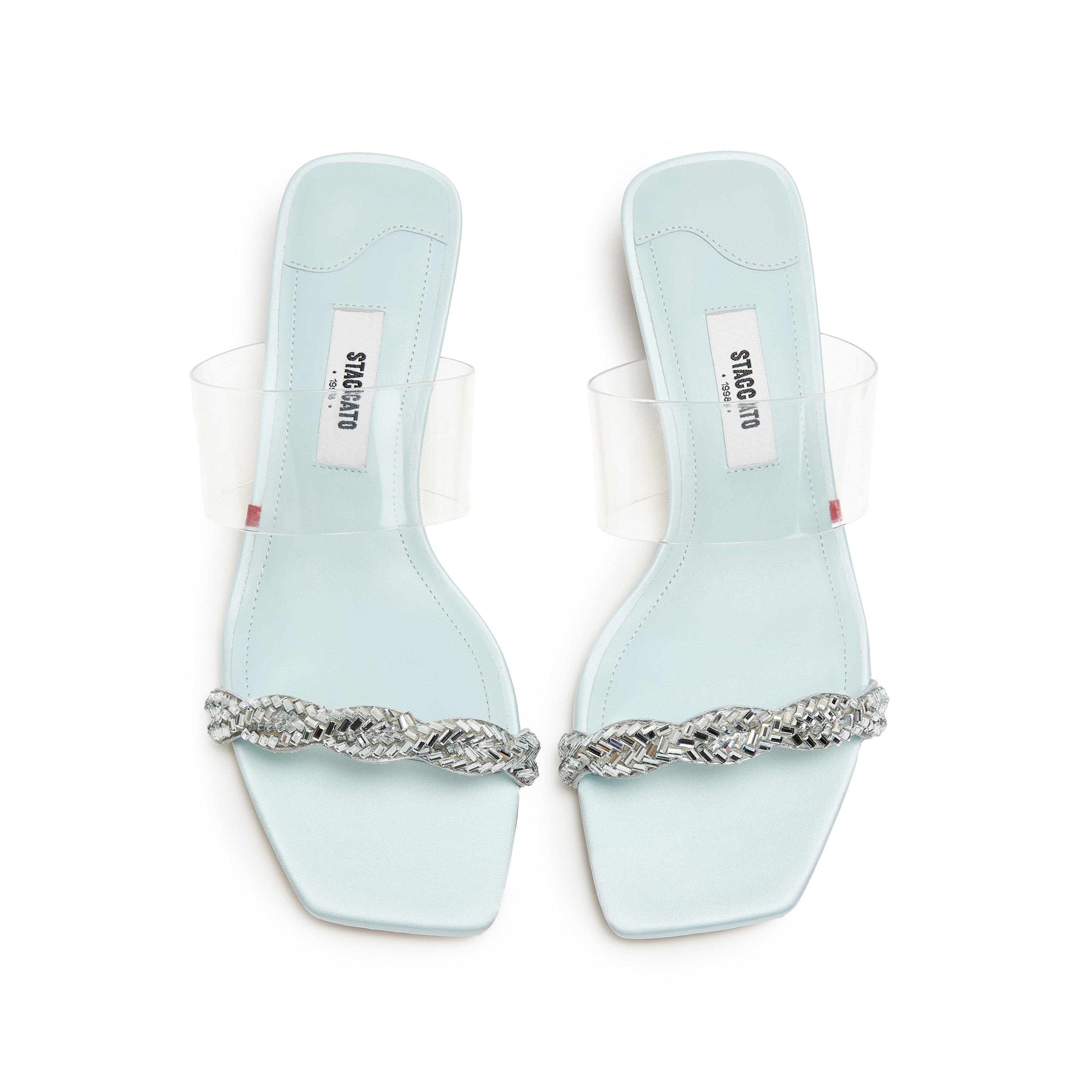 Baby Blue Crystal Transparent Strappy Heeled Mules