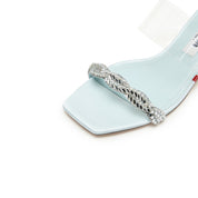 Baby Blue Crystal Transparent Strappy Heeled Mules