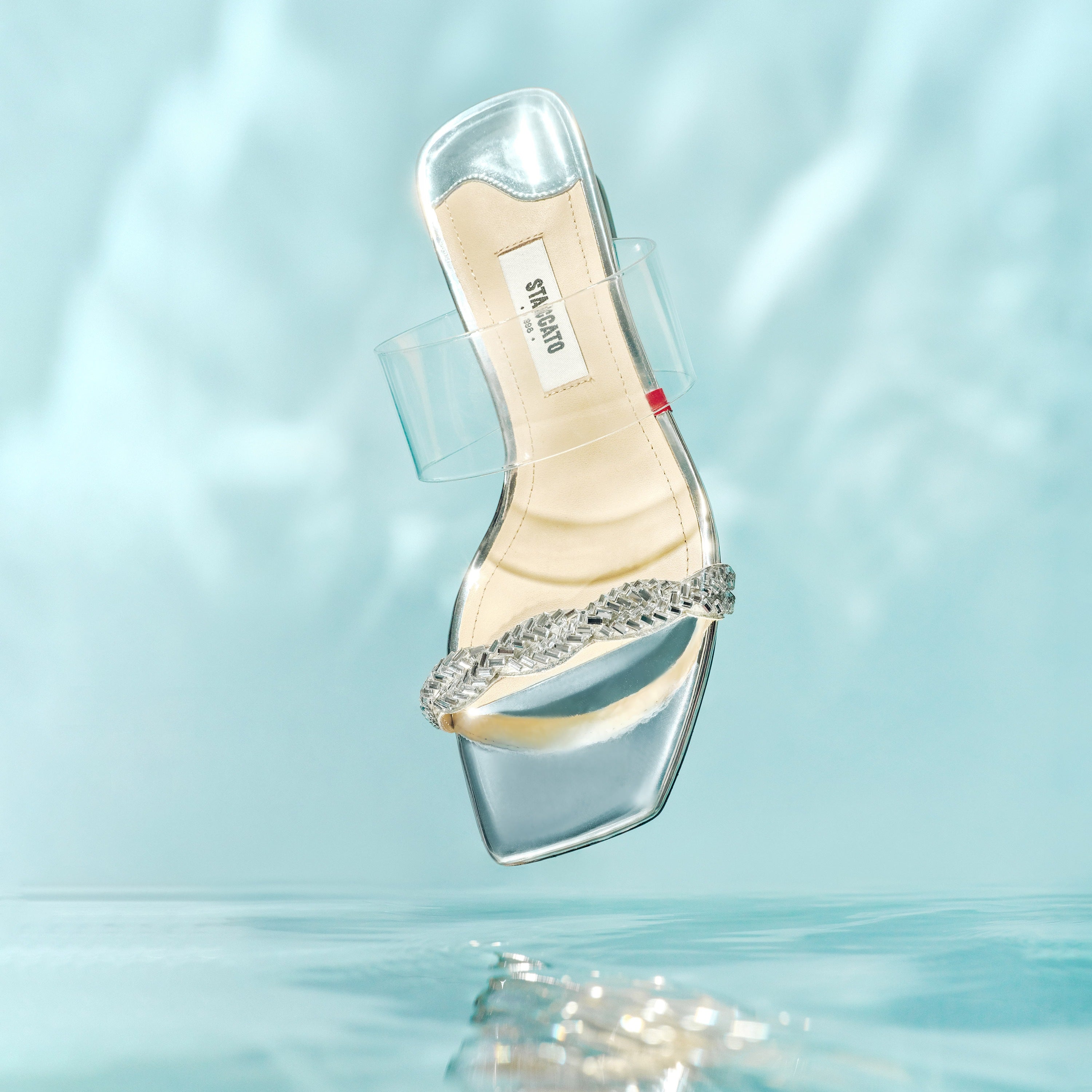 Baby Blue Crystal Transparent Strappy Heeled Mules