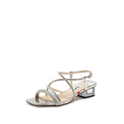 Crystal-Knitted Cross Strappy Heeled Sandals