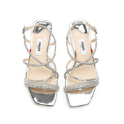 Crystal-Knitted Cross Strappy Heeled Sandals
