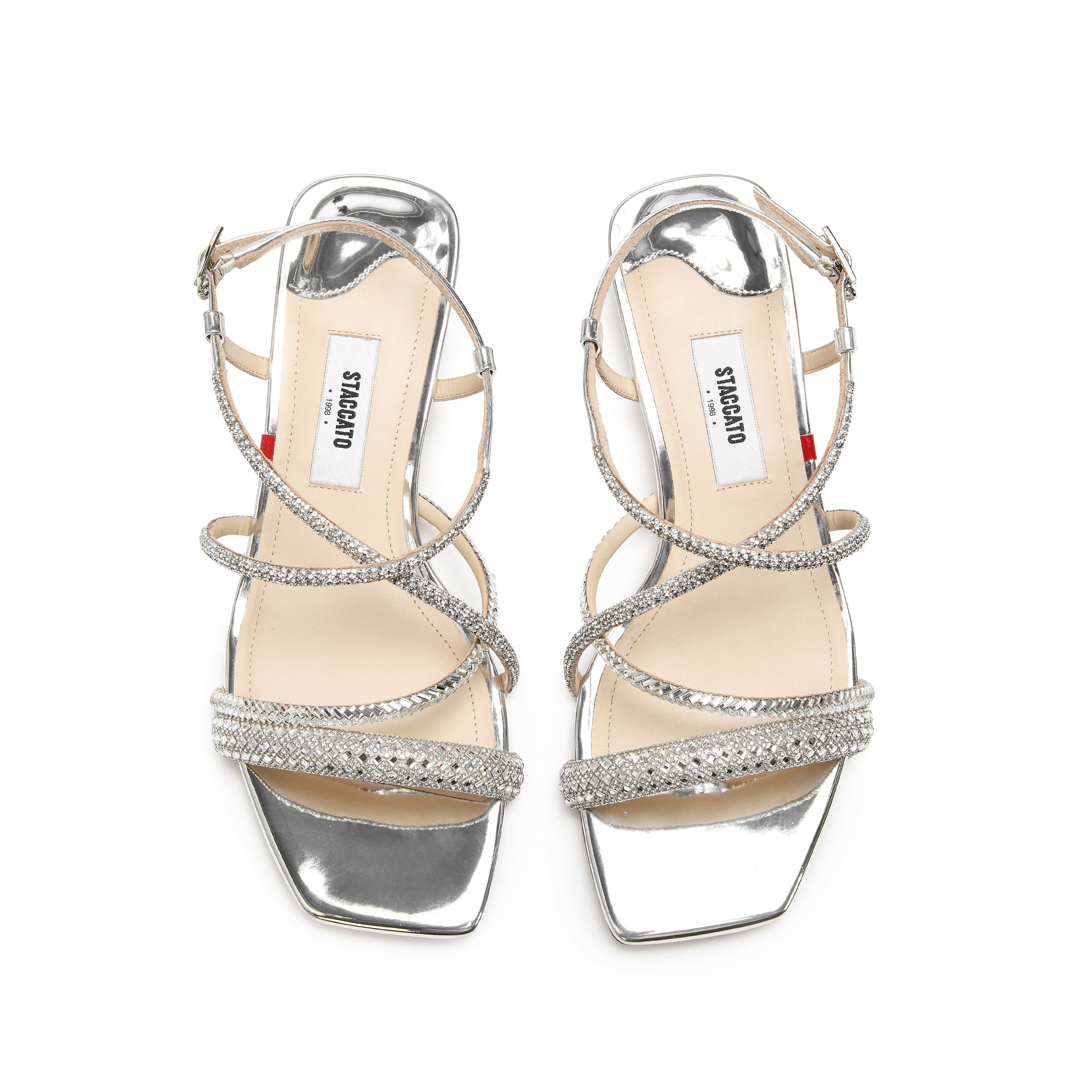Crystal-Knitted Cross Strappy Heeled Sandals
