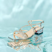 Crystal-Knitted Cross Strappy Heeled Sandals