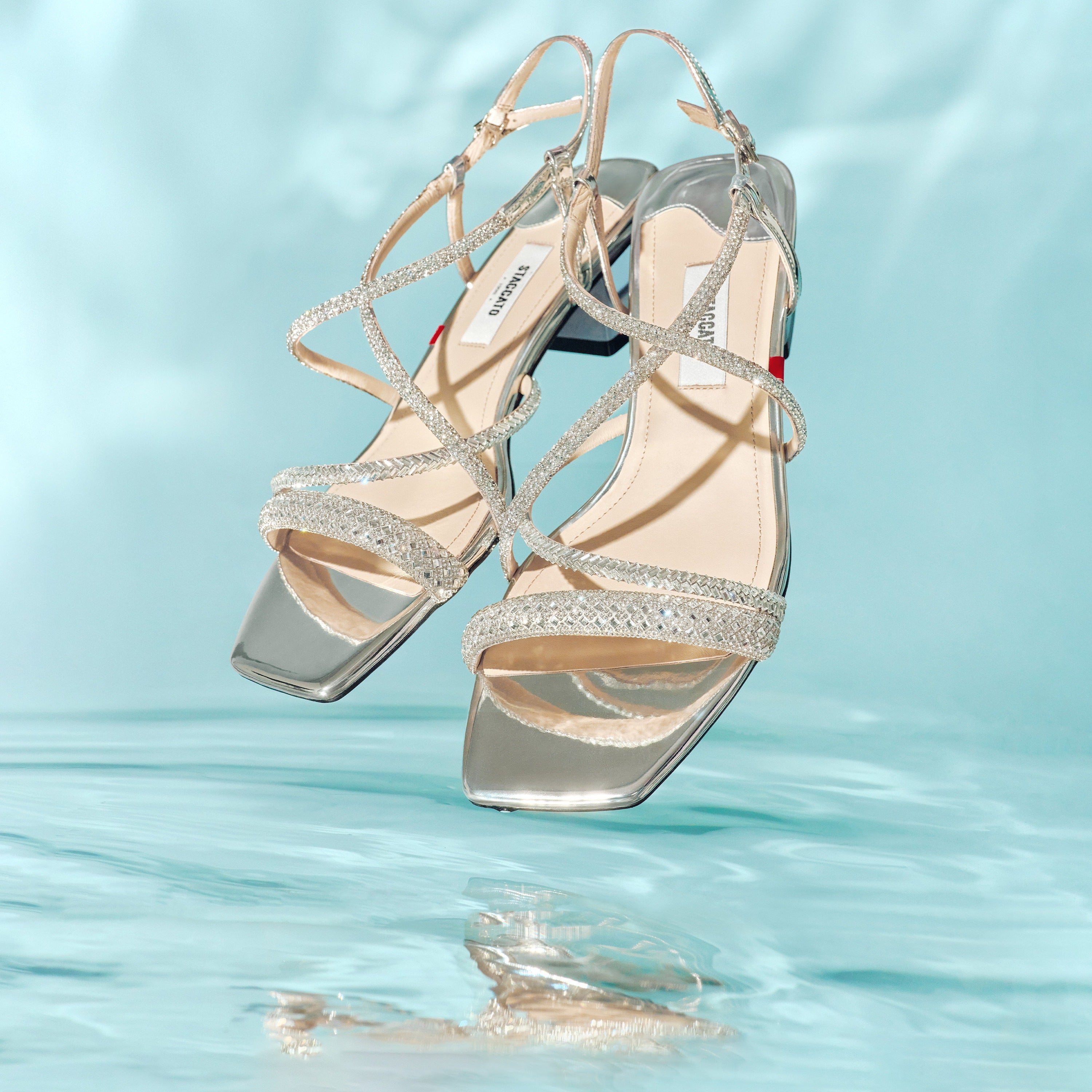 Crystal-Knitted Cross Strappy Heeled Sandals