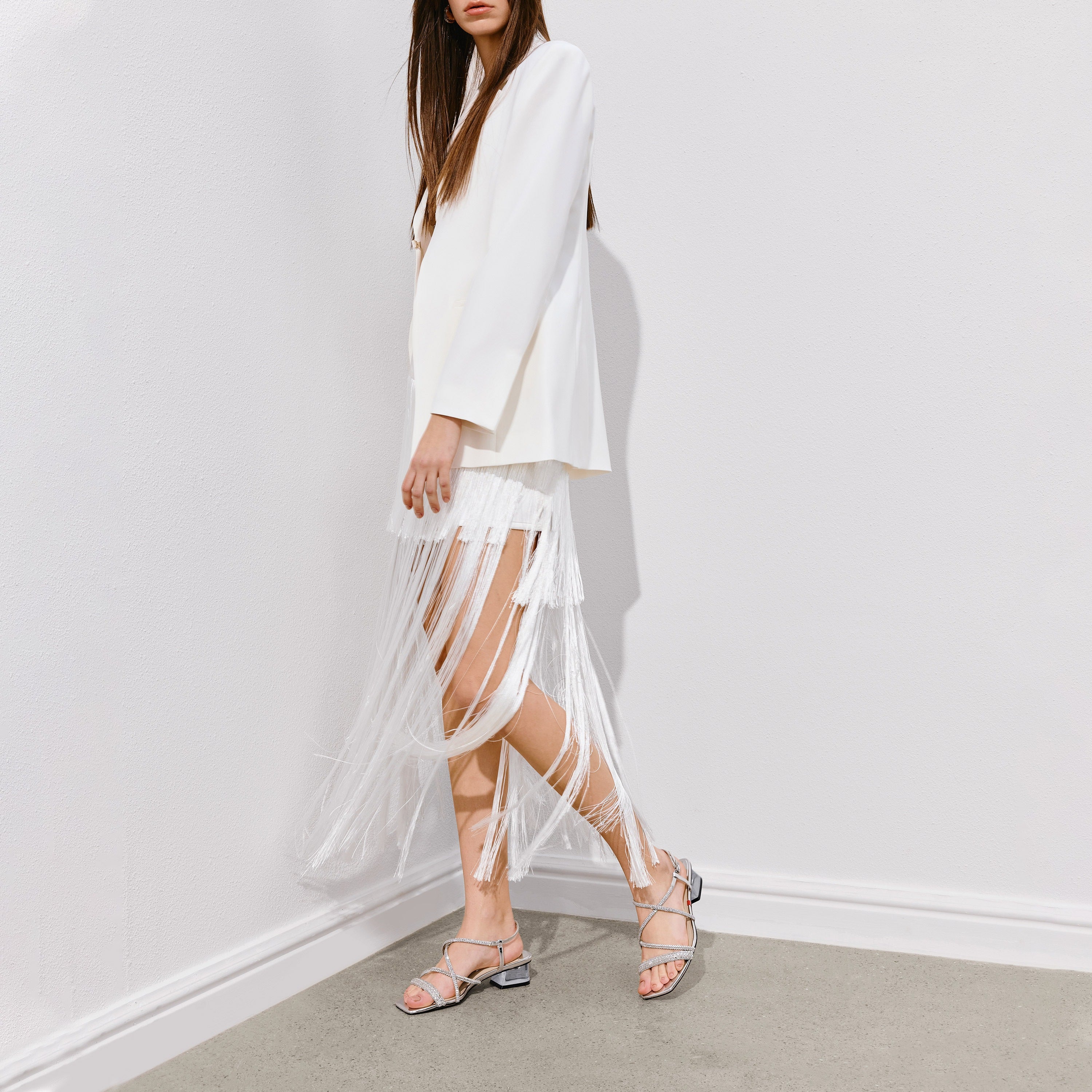 Crystal-Knitted Cross Strappy Heeled Sandals