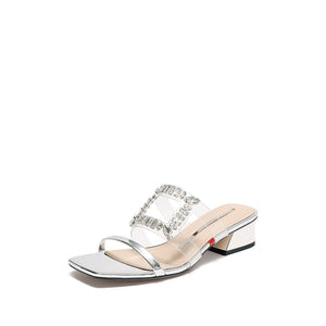 Square Crystal-embellished Heeled Mules