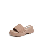 Taupe Suede Platform Slides