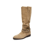 Beads Strappy Taupe Suede Two-way Long Boots